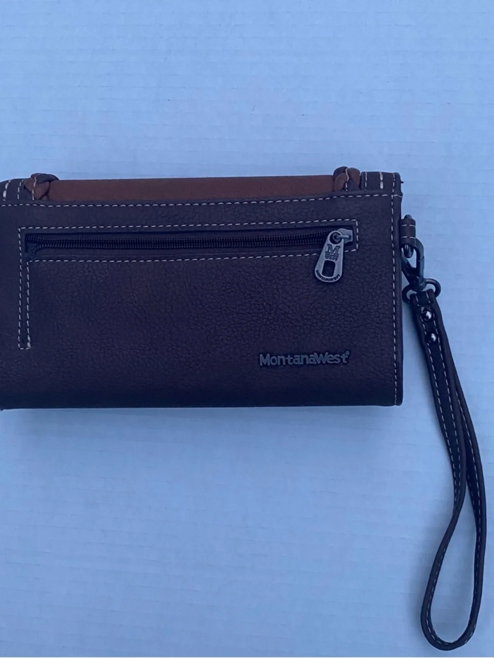 Montana West Two-Tone Brown Wristlet Wallet with Turquoise Concho🩵